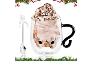 Zyluniy Tasse à Café à Double Paroi avec Design Chat Kawaii, Verre Cadeau Original pour Femme, Maman, Amie, Saint-Valentin Noël Anniversaire Fête des Mères