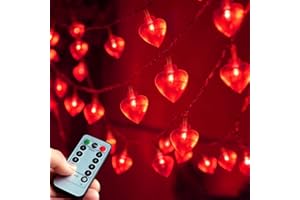 Abkshine 8M 50 LED Heart String Lights for Valentines Decorations,Battery Powered Hanging Love Hearts Red Fairy Lights for Valentines Day Bedroom Wedding Anniversary Party Night Romantic Decorations