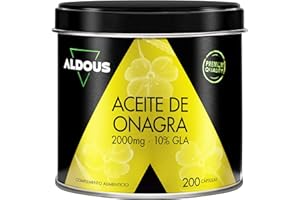 ALDOUS BIO Huile d'onagre Perles 2000 mg avec 10% de GLA 200 mg - 200 gélules molles - Symptômes menstruels Régulateur hormonal féminin - Bien-être et fertilité de la femme - Oméga 6 - Aldous