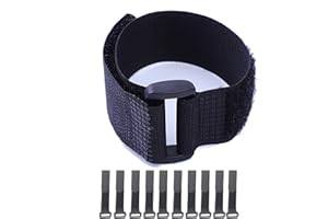 HUAYT Hook and Loop Cable Straps,Black Self-Adhesive Nylon Straps Cable/Securing Straps with Buckles,Adjustable Reusable Cinch Straps, 1" x 16" Pack of 10 (25 x 400 mm)