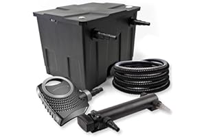 SunSun Kit Complet: CBF-350 Filtre de Bassin jusqu'à 12000 L Biologique, CTF-8000 SuperECO Pompe de Filtration 8000l/h 70W, CUV-336 Lampe UV UVC Clarificateur avec 36W, 25m Tuyau 25 mm