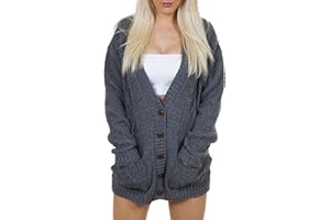 PURPLE HANGER New Womens Everyday Long Sleeve Button Top Ladies Chunky Aran Cable Knit Grandad Cardigan
