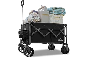 Naturehike Carro de mano plegable, capacidad de carga de 120 kg, capacidad extra grande para exteriores, carrito utilitario plegable con mango ajustable para camping, compras, playa (Negro, XL)