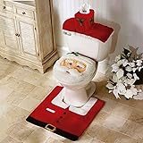SmashingDealsDirect Christmas Decoration Novelty 3pc Christmas Festive Toilet Seat Cover, Tank & Rug Bathroom Decoration Set 
