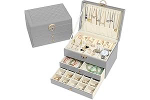 Granbest 3 Layers Jewellery Box with 2 Drawers, Elegant Jewellery Organiser, Leather Jewellery Storage Case Ideal for Necklac