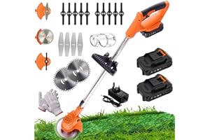 TWZ Cordless Strimmer Electric with Battery and Charger, 3-in-1 Grass Trimmer Telescopic Grass Cutter with 3 types 16 Blades 2 Batteries, for Garden Mowing, Edging, Sawing of Lawn and Shrubs