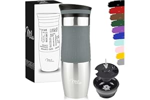 Milu Mug Isotherme Etanche 370ml, 450ml I Thermos Café-Thé I Tasse isolée pour café et thé à emporter, Double Paroi Isolée sous Vide, Acier Inoxydable I Tasse de voyage Chaud & froid (450ml, Gris)