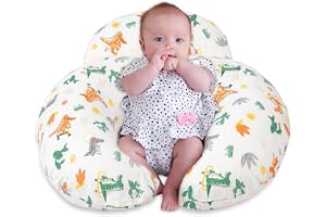 Oasisgalore Feeding Pillow with Cover for Babies, White Plus Size Nursing Pillow Breastfeeding Pillows with Removable Cotton Cover and Colorful Animal Patterns for Mom and Newborn Baby