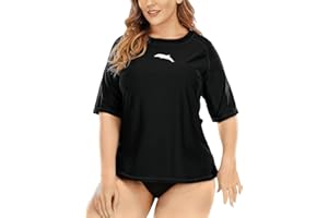 Halcurt UV Shirt Damen Übergröße Rash Guard Kurzarm UPF 50+ Badeshirt UV Schutz Schwimmshirt Schnell Trocknender Bademode 1X-4X