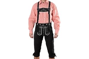 SYMPHONIE WESTERWALD Culotte de cuir bavaroise pour hommes, traditionnelle avec bretelles, originale en marron foncé/marron/noir, pour Fête de la Bière, taille 44-60