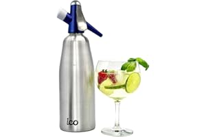 ICO Sifón profesional de soda y agua con gas (1 litro), con libro ilustrado de recetas de cócteles (idioma español no garantizado)
