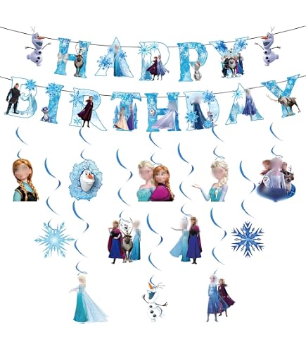 2 Stück Schneeflocken Girlande Geburtstag, Geburtstagsgirlande, Snowflake Geburtstag Girlande, Frozen Geburtstagsdeko, Happy Birthday Banner Schneeflocken Deko,Frozen Deko, Snowflakedeko