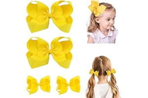 BH-MISSTARS 4 PCS Ribbon Hair Bows Clips Barrettes, 2 Sizes Ponytail Holder Bow Hair Bows with Alligator Clip Hair Styling Accessories for Women Girls (Yellow)
