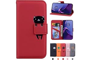 Rostsant Motorola Moto G84 etui pokrowiec skóra skóra PU etui Motorola Moto G84 magnetyczne zamknięcie portfel ochronny pokrowiec z klapką stojak futerał ochronny do Motorola Moto G84 czerwony kot