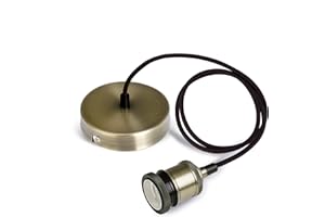 SHINY STAR Vintage Pendant Light Fitting, Modern Retro Industrial Style Antique Brass E27 Lamp Holder and Ceiling Rose with Brown Braided Flex Cable-KIT02AB