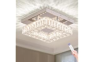 Cainjiazh Lámpara de techo LED de cristal regulable con mando a distancia de montaje empotrado pequeña lámpara de araña para pasillo vestíbulo cocina escalera armario, 3 colores ajustables