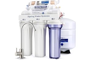 iSpring RCC7D Sistema RO/DI, Sistema di Filtraggio dell'Acqua a Osmosi Inversa a 6 Stadi con Deionizzazione, Sistema d'Acqua RO/DI da 75 GPD per Acquario e Addolcitore d'Acqua con Filtro DI.