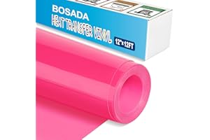 BOSADA Neon Pink Heat Transfer Vinyl,12"x12FT Iron on Vinyl,Neon Pink Htv Vinyl for T-Shirts,Pillow,Shoes,Bags and Hats(Neon Pink)