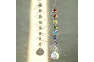 Tyqour Kryształowy łapacz słońca, dekoracyjny kryształowy dzwonki wietrzne, kolorowy, wiszący łapacz słońca z podwójną spiralą, dzwonki wietrzne, słońce, księżyc, łapacz słońca, na okno, do domu