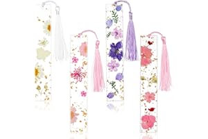 OFFCUP Marque page, 4pcs Marque-pages en Résine, Fleurs Sechees Transparente, Signet Personnalisé avec Gland, Signets Naturels Fleurs Pressées pour Amateurs de Lecture Enseignants Étudiants