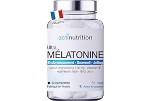 Actinutrition® Mélatonine 1,9mg - 40 nuits - Endormissement Rapide - Sommeil réparateur nuit après nuit - Sans accoutumance | Fabriqué en France