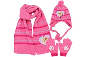 LKNBIF Fr-ozen Kids Winter Warm Beanie Hat Scarf Gloves Set, 3PCS Fr-ozen Kids Hat Scarf Gloves Set Children's Warm Scarves Hats Gloves Children Winter Scarf Knitted Hat Set for Children Aged 2-8