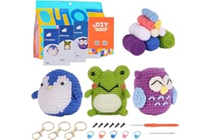 Nutgun Beginners Crochet Kit, Crochet Kit for Beginners Adults,Complete Crochet Set to Make 3PCS Animals,Include Yarn, Eyes, Stuffing, Crochet Hook,Step-by-Step Instruction and Video Tutorial