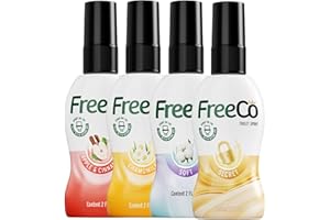 FREECÔ Freeco Before-you-go Toilet Spray | Stops odour Before it Begins w/Essential Oils | Ideal for Home, Office & Travel | Variety 4-Pack 4x60ml: 1 Chamomile, 1 Apple & Cinnamon, 1 Secret, 1 Soft