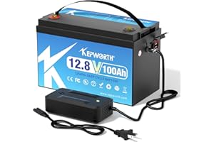 KEPWORTH Batterie Lithium 12V 100Ah Rechargeable LiFePO4 avec 100A Protection BMS et 4000-15000 Cycles Profonds, Parfait pour Camping-Car, Système Solaire, Bateaux, Hors-Réseau