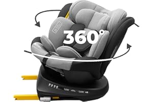 KidsZone Fotelik samochodowy Isofix obrotowy o 360° - fotelik samochodowy dla niemowląt Grupa 0+/1/2/3 0-36kg, 0-12 lat, 40-150 cm - odchylany, regulacja wysokości – i-Size ECE R129, czarno-szary