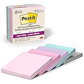 Post-it%100 Geri D&ouml;n&uuml;ş&uuml;ml&uuml; Kağıt S&uuml;per Yapışkan Notlar, 2X Yapıştırma G&uuml;c&uuml;, 3x3 in&ccedil;, 5 Ped, 70 Yaprak/Ped, Wanderlust Pastel 