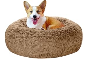 TOHDNC Cuccia Cani Letto per Gatto Cane 50CM Rotondo Letti per Animali Domestic con Caldo Morbida Peluche Cuscino Antiscivolo Lavabile per Gatti e Cani di Piccolo Media Taglia (Kaki)