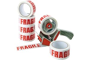 ACIT Tejp med "Fragile" skrift, förpackning om 6 rullar. Packtejp för flyttkartonger. Utmärkt vidhäftning på kartong och strä