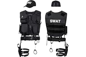 Black Snake® Costume Police, Security, SWAT, FBI pour Femmes et Hommes | Déguisement Halloween ou Carnaval avec Gilet, étui de Jambe, Menottes et Plus