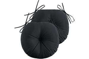 THEAQUE Juego de 2 cojines para silla estilo bistro de 15 pulgadas, impermeables, redondos, con lazos, para muebles de patio, color negro