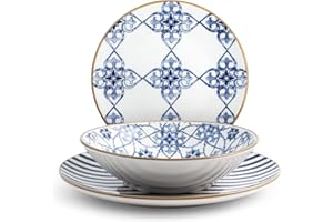 H&h 18-częściowy zestaw stołowy madeira z biało-niebieskiego kamienia