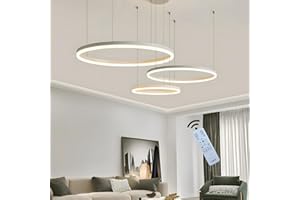 WayLuoung LED Żyrandol Metalowy | 3 Koła 40+60+80cm | 90W Lampa Wisząca Sufitowa Pierścieniami, Pilot Możliwością ściemniania 3000-6000K Lampa Wisząca Akrylowym Kloszem Sypialnia Przedpokój Biały
