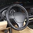 Follicomfy Comfort Leather Auto Car Steering Wheel Cover,Grip Anti Slip 15 Inch,Black Crocodile with Rose Grain