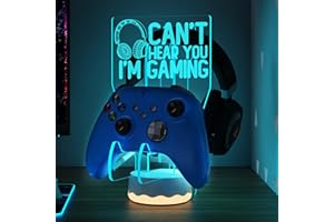 CoolGift Mart Light Up Headset and Controller Stand, 16 Colors 3D LED Lights Gamepad Headphone Holder with Remote Control, Game Controller Hanger for All Universal Gaming PC Accessories