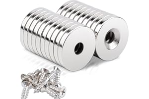 SWIHORAB 20 pz magneti al neodimio extra forti 20x3 mm apertura 5 mm, magneti rotondi con foro svasato con foro, magneti potenti piatti piccoli, magnete con viti, magnete con base in acciaio