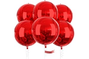 PartyWoo Red Foil Balloons 6pcs 22 Inch Large Round Foil Big Giant 4D Jumbo Inflatable Mirror Ball Mylar Balloons for Graduation Birthday Anniversary Casino Cherry Citizenship Party Decorations