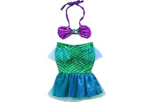 ZZLBUF Baby Girls 2Pcs/Set Mermaid Swimsuit Neck Shell Pearl Halter Bikini Tops + Tulle Patchwork Mermaid Tail Swimwear