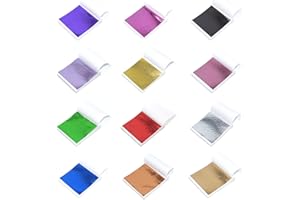 CATELL 240 Hojas Imitación Pan de Oro Manualidades Papel de Aluminio de Colores Papel de Oro Manualidades Papel Pan de Oro para Uñas para Decoración Artística, Artesanía, Dorado, Muebles,12 Colores 9X9cm