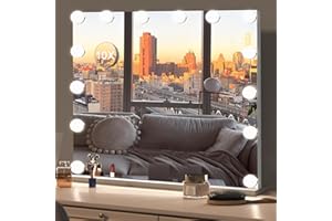 Umeiga Hollywood Vanity Mirror with Lights, 50x43cm Lighted Makeup Mirror with Touch Screen and USB Port to Charging, Large 14 Dimmable LED Bulbs 3 Lighting Modes Tabletop and Wall Mounted, White
