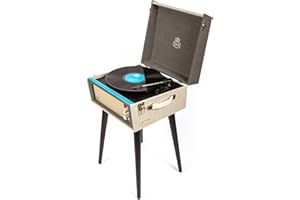 GPO Bermuda Retro Record Player with Removable Legs, Bluetooth Turntable with Built-in Speaker, MP3, USB, Vinyl Player Compatible with External Speakers, Grey
