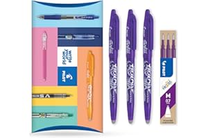 PILOT Frixion Heat/Friction Erasable Rollerball Pen FR7 - Medium Line 0.7mm Tip Nib - Pillow Pack of 3 Pens + 3 Refills (Violet)