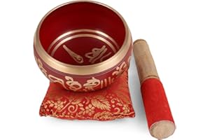 'ZAP Impex® Bol de meditación tibetano Om Mani / almohadón / mao de 4 pulgadas rojo