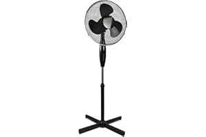 Prem-i-air Black 16 Inch (40 cm) Oscillating Cooling Pedestal Standing Fan with 3 Speed Settings, Adjustable Height and Fan Head Angle, and Quiet Operation For Homes, Bedrooms and offices.