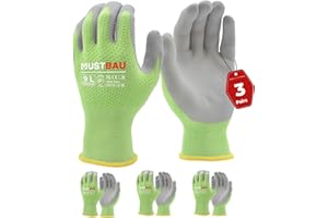 Mustbau 3 pary wentylowanych rękawic roboczych, rękawice z powłoką z poliuretanu na bazie wody, wielofunkcyjne rękawice odporne na ścieranie, do ogrodnictwa, warsztatu, placu budowy (zielone, L)