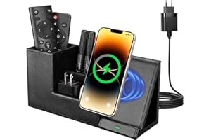 GORESE Organizer da scrivania 2 in 1 con caricabatterie wireless veloce, per ufficio, 10 W, stazione di ricarica induttiva per iPhone14, 13, 12 Pro Max, Samsung Galaxy S23/S22/S21/S20/S9